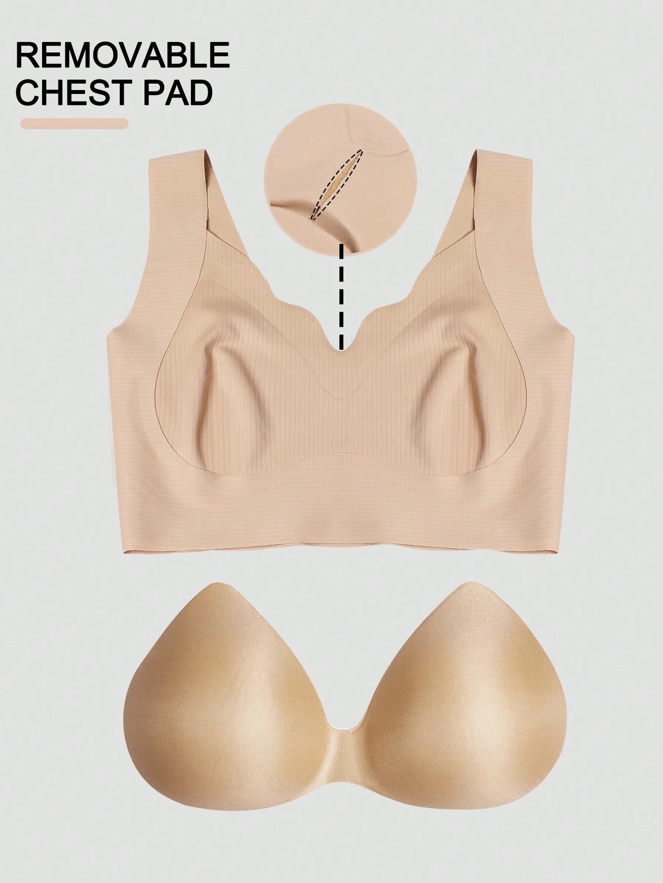 Seamless Casual Comfort Tank Style Seamless V-Neck Yoga Sports Breathable Back Bra Khaki