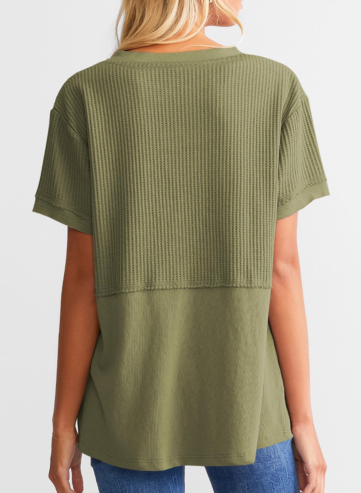 ✨Women's Casual V Neck Waffle Knit Tops Short Sleeve T Shirts(Buy 2 Free Shipping)