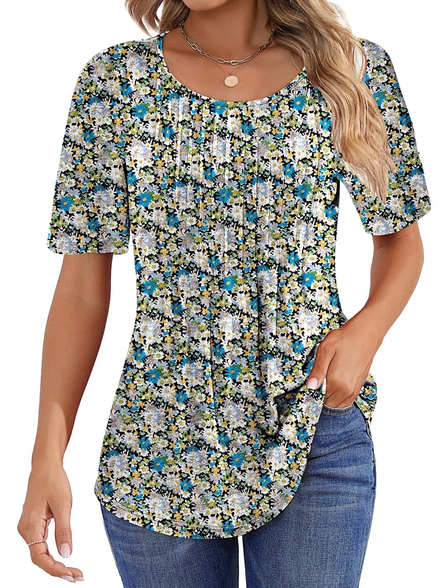 ✨Women Summer Pleated Short Sleeve Tunic Blouses Tops(Buy 3 Free Shipping)