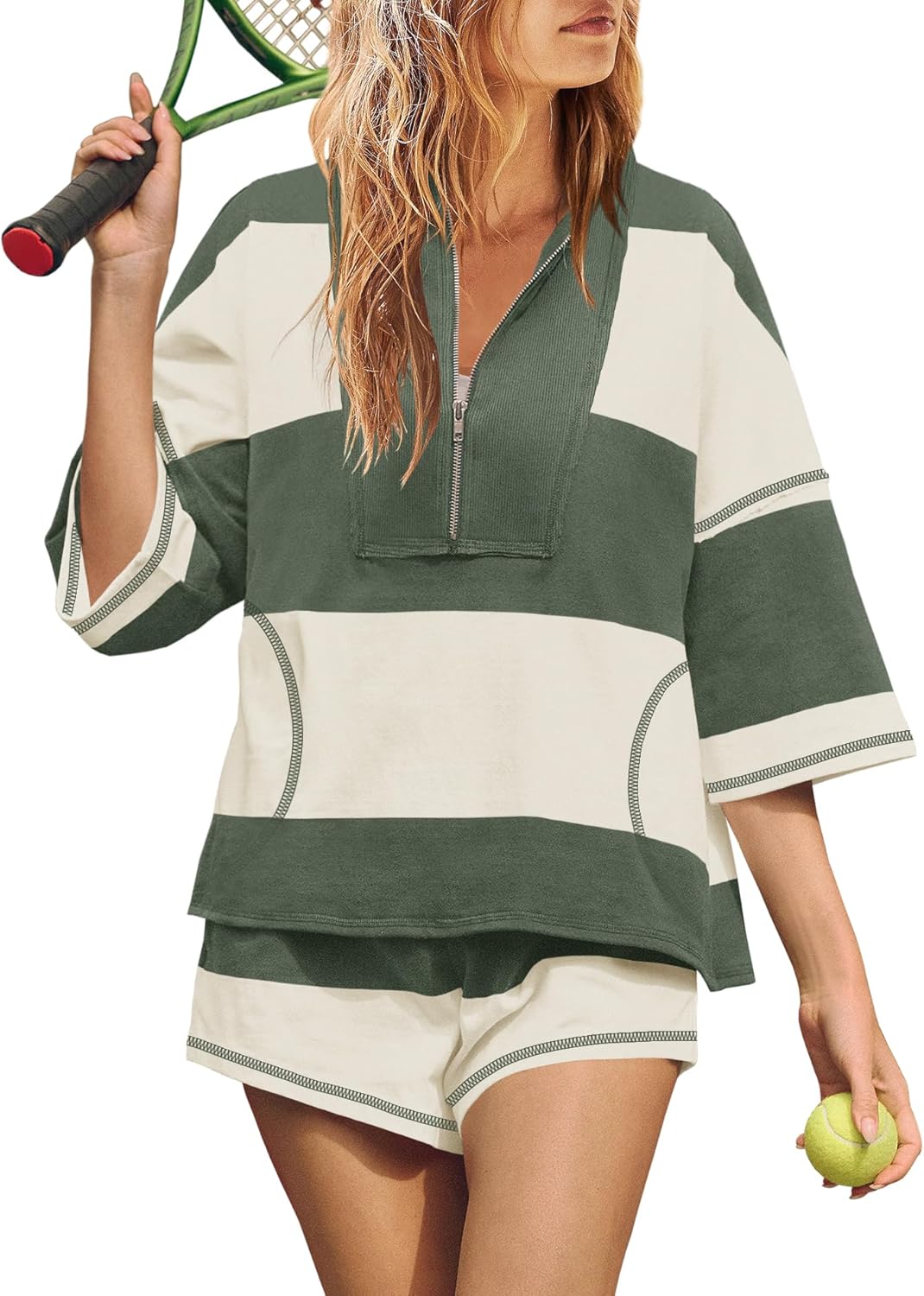 ✨Women's Summer Oversized Striped Shirt and Shorts Sets (Buy 2 Free Shipping)