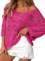✨Women's 2025 Spring Summer Crochet Hollow Out Pullover Off Shoulder Top(BUY 2 FREE SHIPPING)