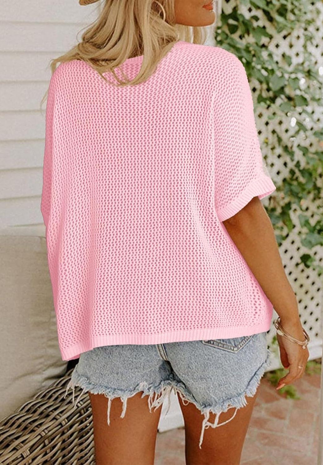 ✨Womens Floral Cute Tops Short Sleeve Crochet Cover Ups Lightweight Pullover(BUY 2 FREE SHIPPING)