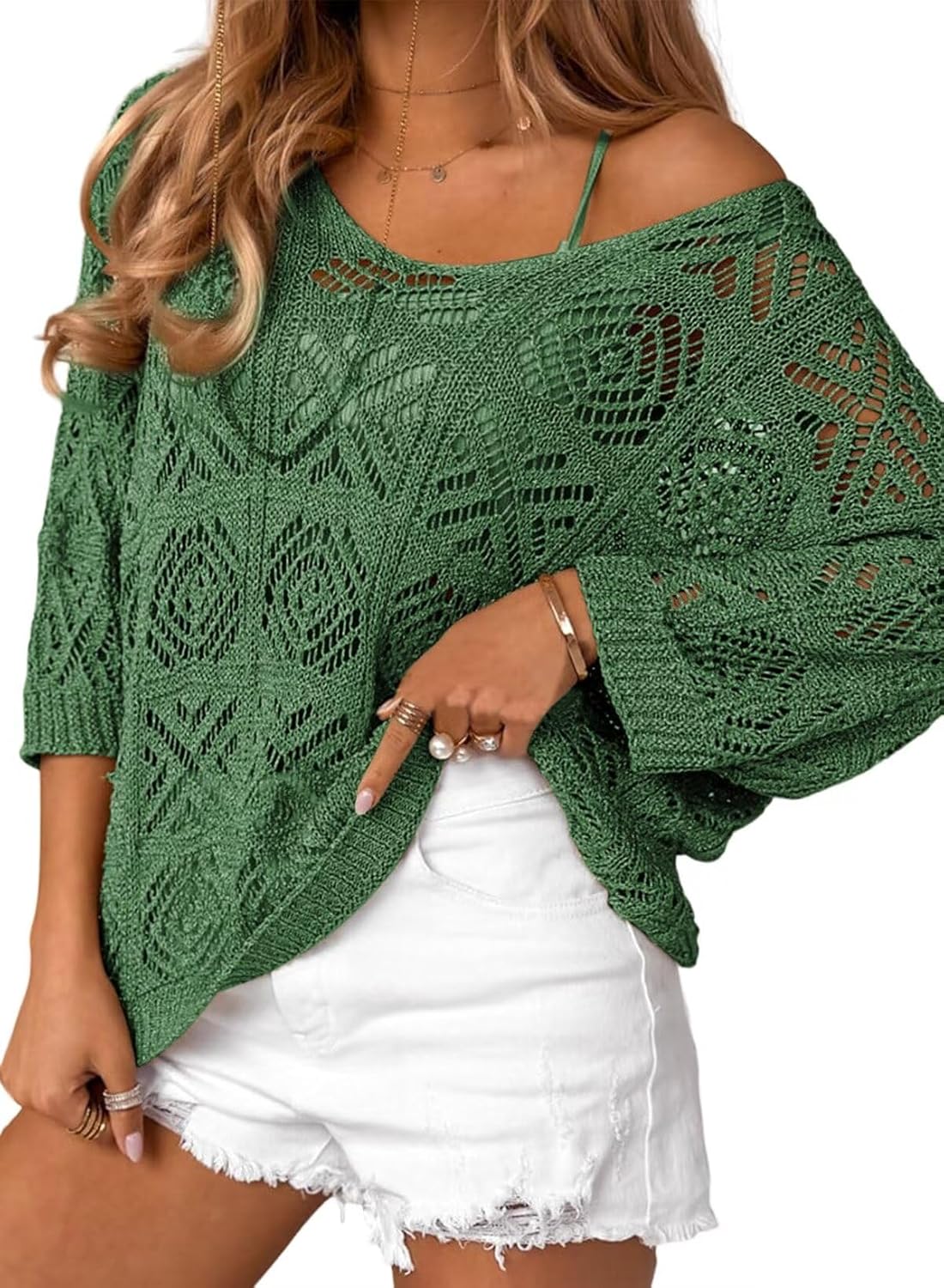 ✨Women's 2025 Spring Summer Crochet Hollow Out Pullover Off Shoulder Top(BUY 2 FREE SHIPPING)