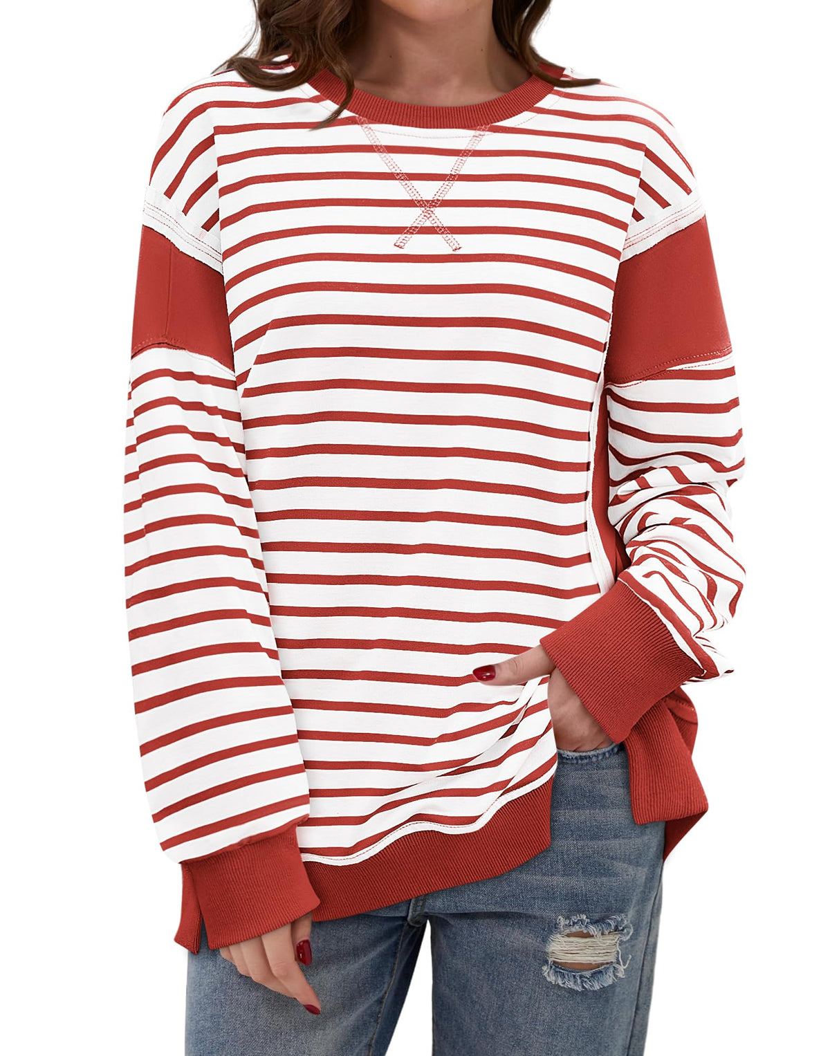 Striped Color Block Oversized Sweatshirt(Buy 2 Free Shipping)