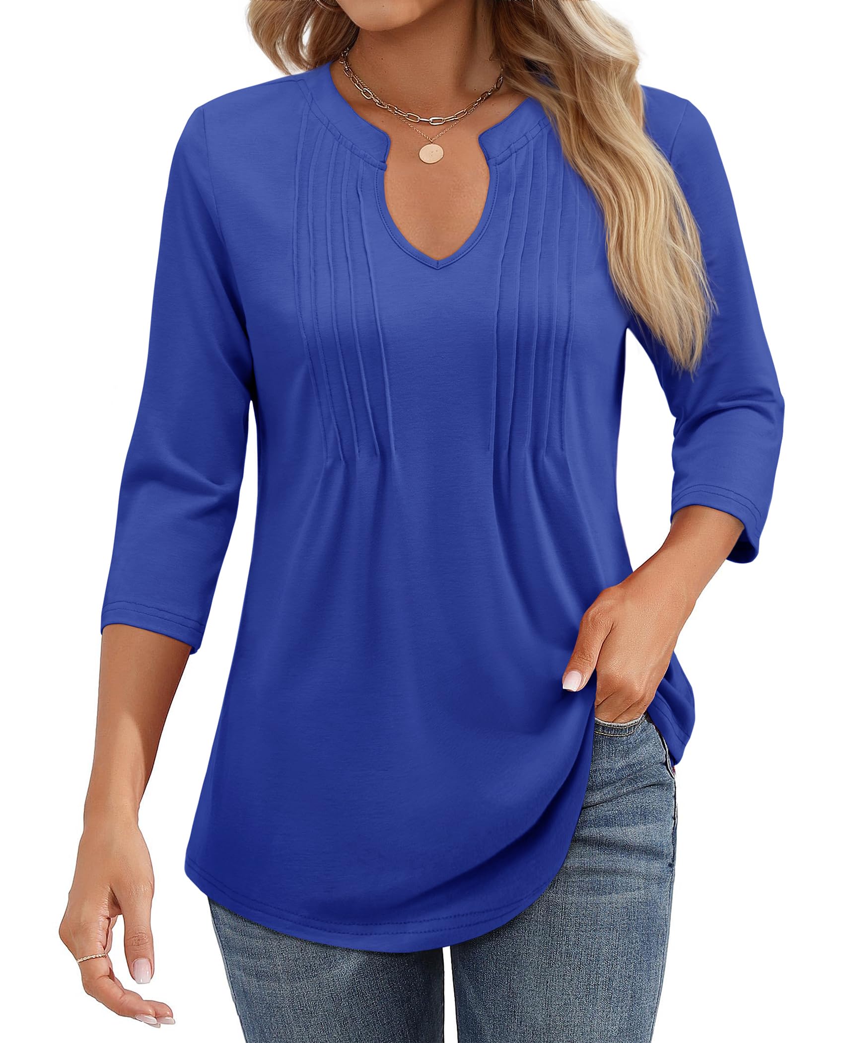 ✨Womens Casual 3/4 Sleeve Pleated Tunic Blouse (BUY 3 FREE SHIPPING)