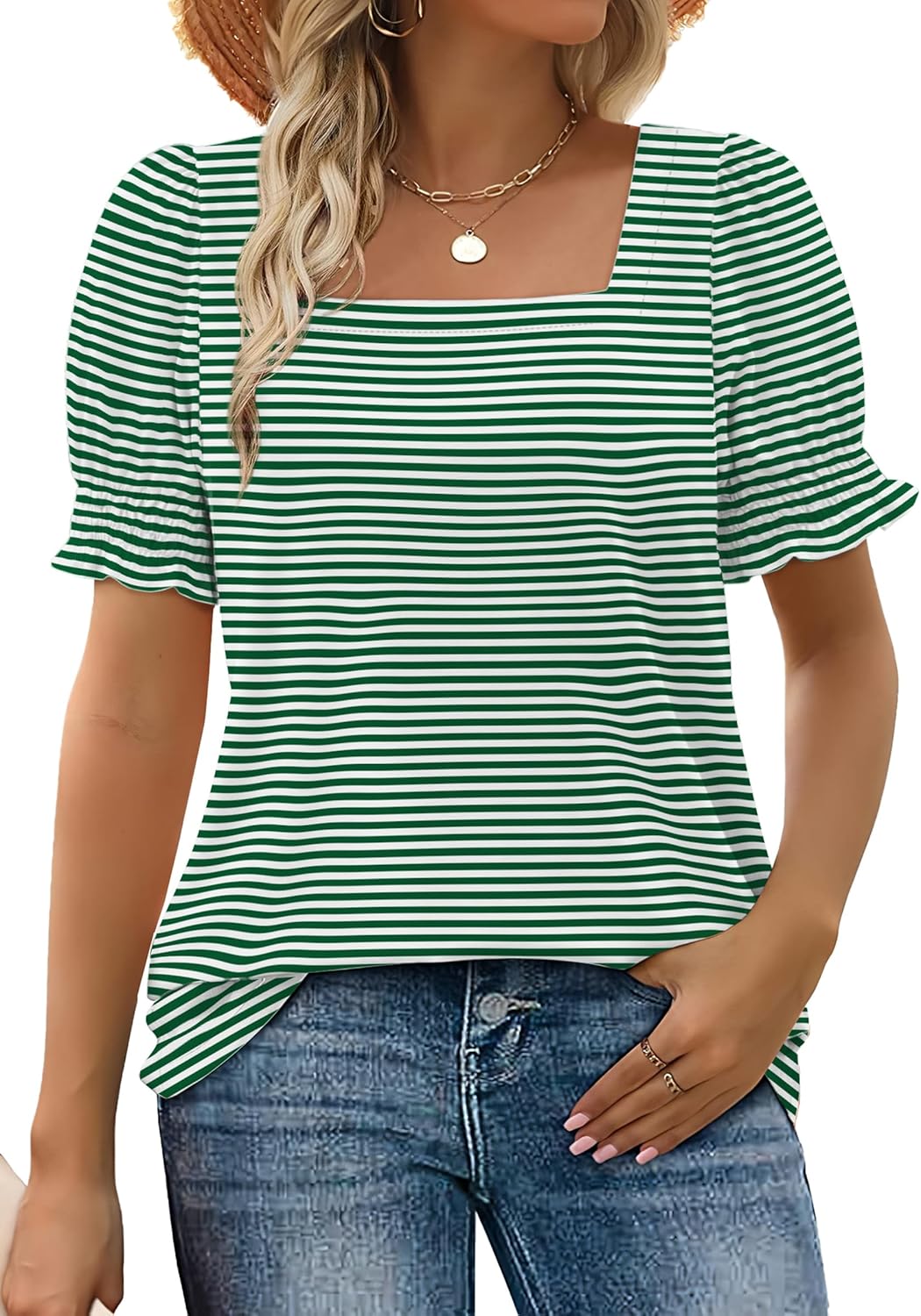 ✨Women's Square Neck  Smocked Sleeve T-Shirt Casual Top(BUY 3 FREE SHIPPING)