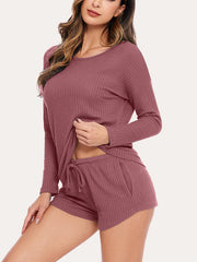 Waffle Knit Women's Pajamas Casual Set Wearable Loungewear RosyBrown