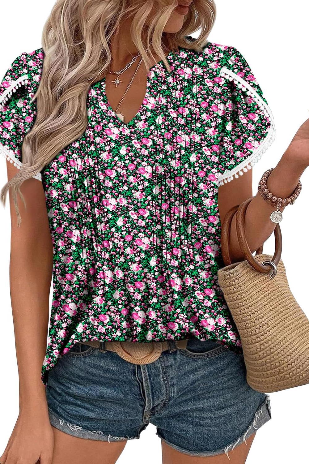 ✨Women's Cute Fringe Cuff Casual Short Sleeve Printed & Solid Tops(BUY 2 FREE SHIPPING)