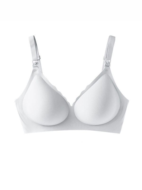Soft Gel Seamless Wireless One-Piece Fixed Cup Nursing Bra Lightblue