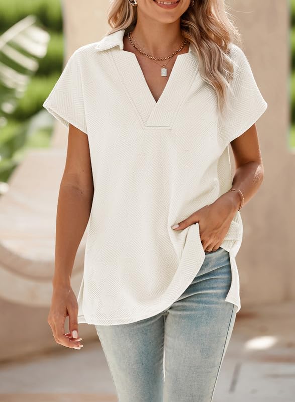 ✨ Women's Casual Collared V Neck Short Sleeve T Shirt(buy 2 free shipping)