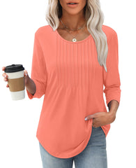 ✨Women's 3/4 Length Sleeve Crewneck Casual Pleated Tunic Tops(buy 3 free shipping)