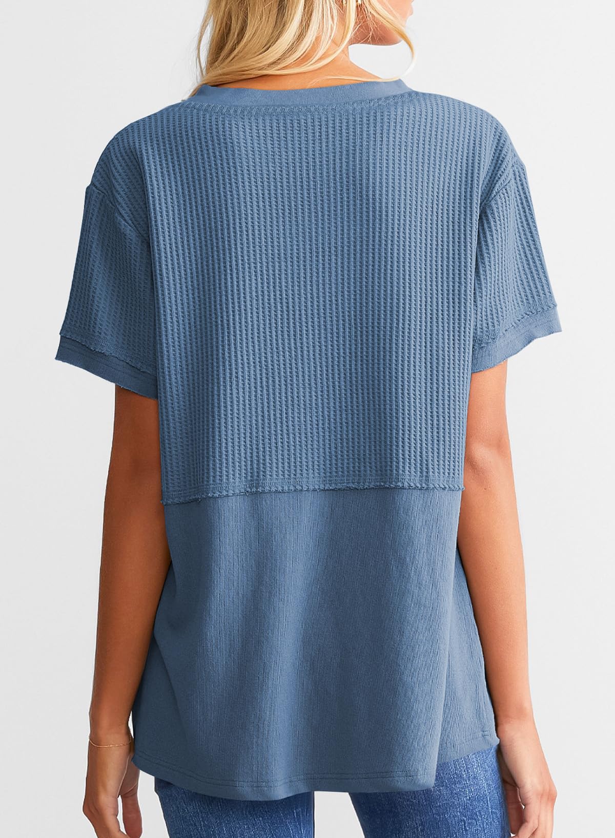 ✨Women's Casual V Neck Waffle Knit Tops Short Sleeve T Shirts(Buy 2 Free Shipping)