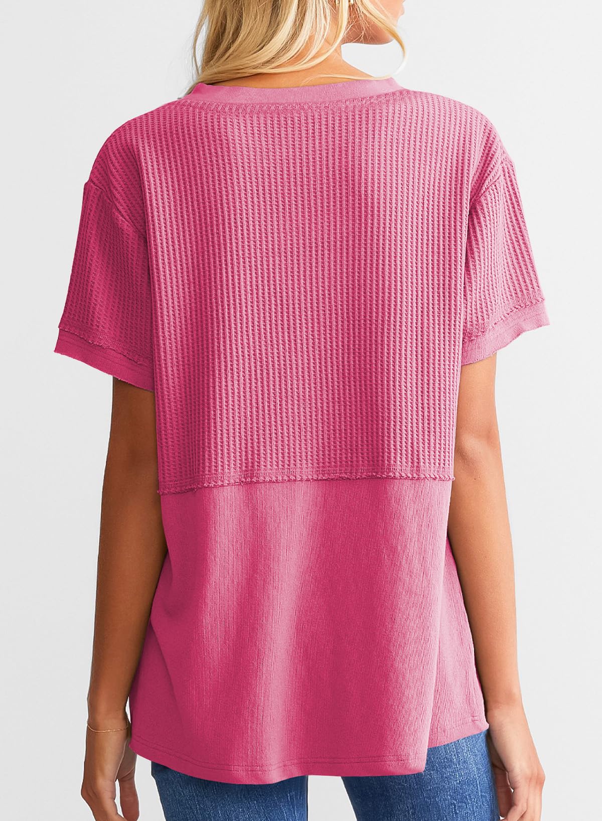 ✨Women's Casual V Neck Waffle Knit Tops Short Sleeve T Shirts(Buy 2 Free Shipping)