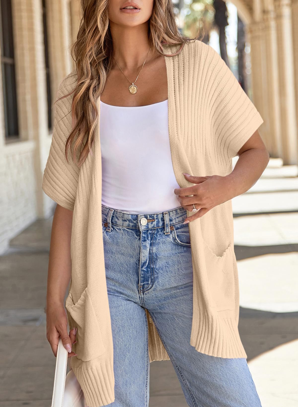 ✨Women's Short Sleeve Pleated Lightweight Open Front Cardigan(BUY 2 FREE SHIPPING)