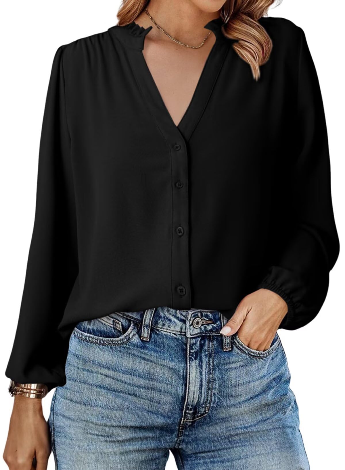 ✨Women Dressy Casual Button Down Shirts V Neck Long Sleeve Shirts(BUY 2 FREE SHIPPING)