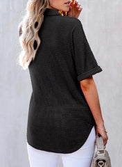 ✨2025 New Women's Waffle Knit Short Sleeve Tunic Henley Shirts