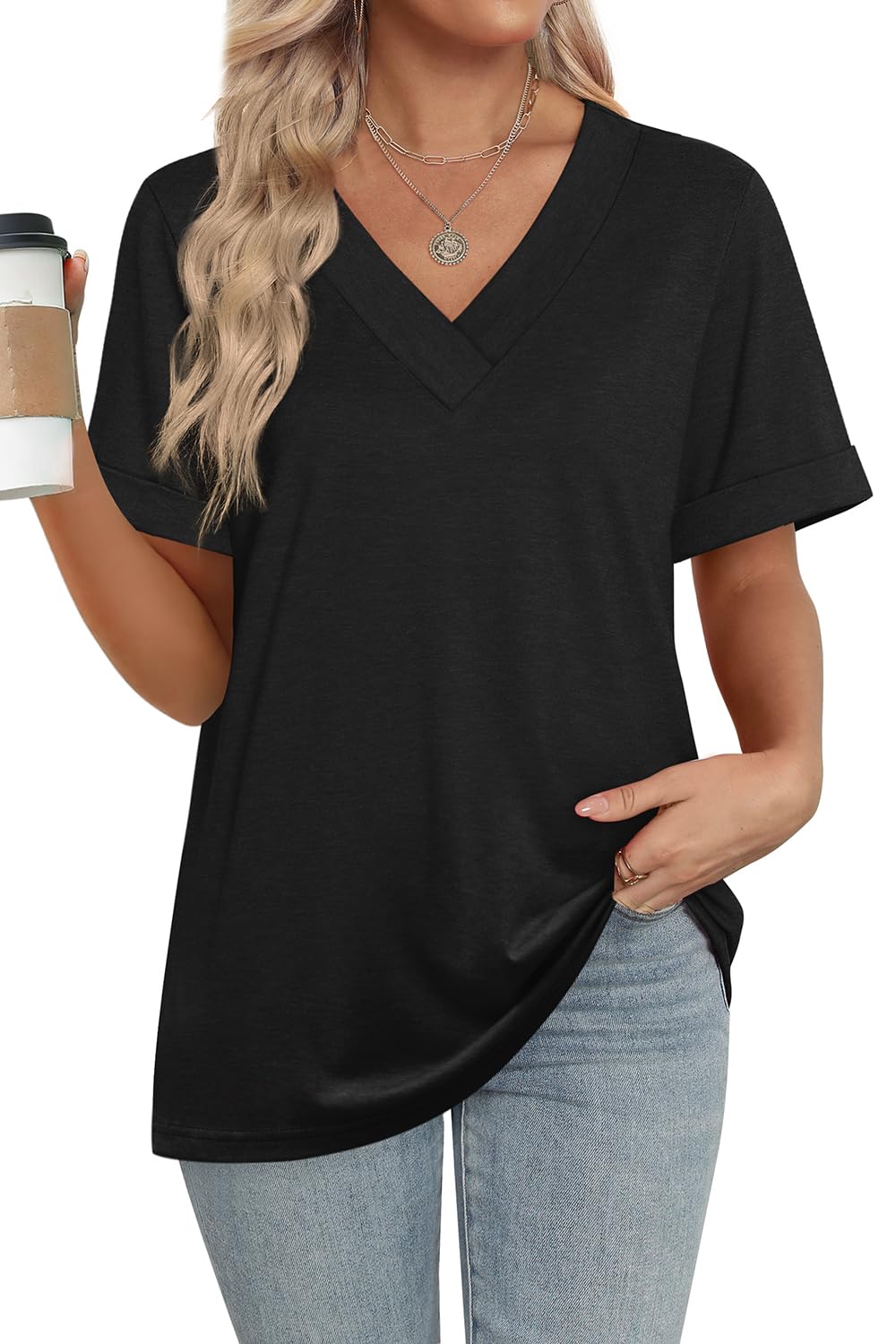 ✨women's Summer Tops Short Sleeve Basic Casual V Neck T Shirts(BUY 3 FREE SHIPPING)