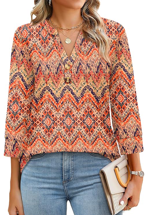 ✨Womens 3/4 Sleeve Heley Button V neck Tops(buy 3 free shipping)