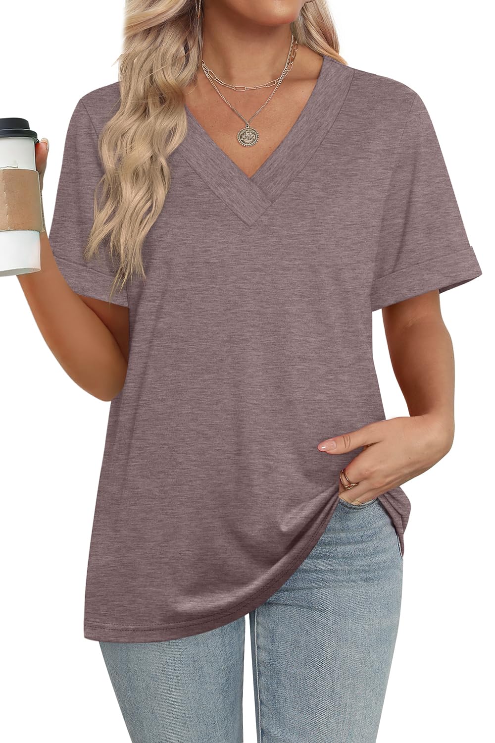 ✨women's Summer Tops Short Sleeve Basic Casual V Neck T Shirts(BUY 3 FREE SHIPPING)