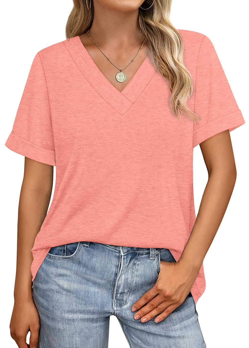 ✨women's Summer Tops Short Sleeve Basic Casual V Neck T Shirts(BUY 3 FREE SHIPPING)