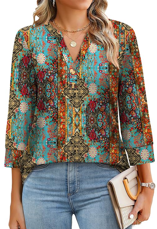 ✨Womens 3/4 Sleeve Heley Button V neck Tops(buy 3 free shipping)