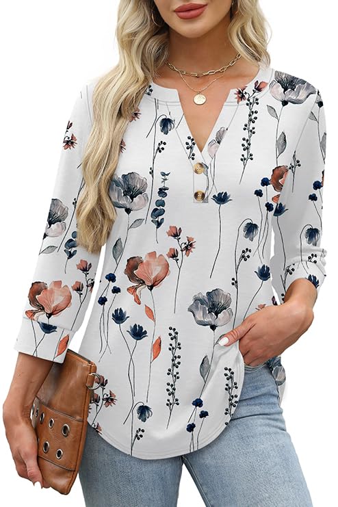 ✨Womens 3/4 Sleeve Heley Button V neck Tops(buy 3 free shipping)