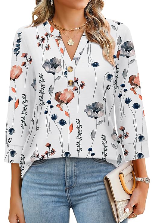✨Womens 3/4 Sleeve Heley Button V neck Tops(buy 3 free shipping)