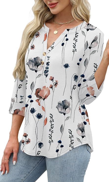 ✨Womens 3/4 Sleeve Heley Button V neck Tops(buy 3 free shipping)