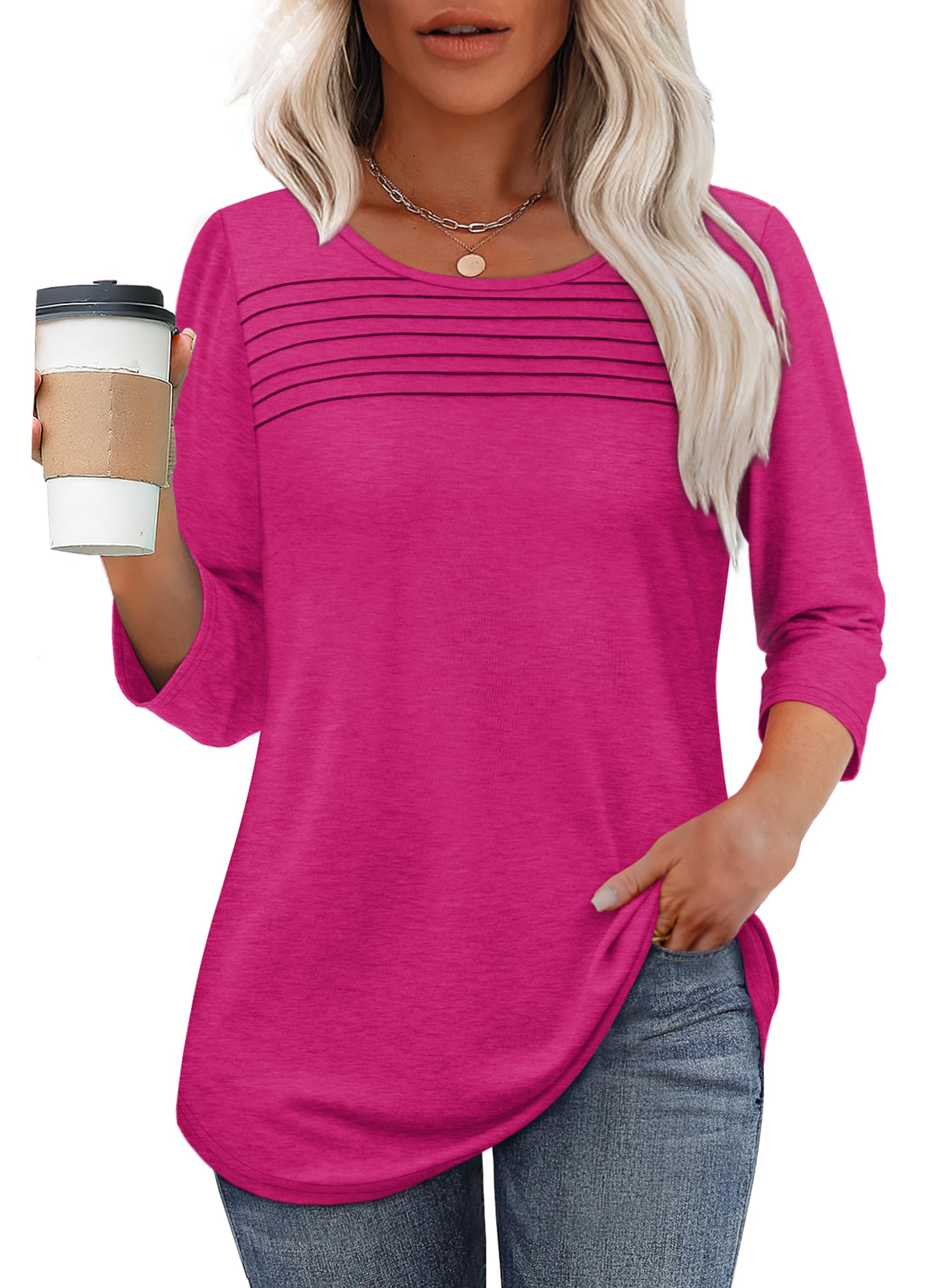 ✨ Women's 3/4 Length Sleeve Top Pleated Front T-Shirt(buy 3 free shipping)