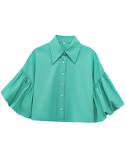 ✨Womens Cute Lantern Sleeve Collar Button Down Crop Tops(buy 2 free shipping)