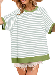 ✨Women's Oversized Striped Color Block Casual T-Shirt(Buy 3 Free Shipping)