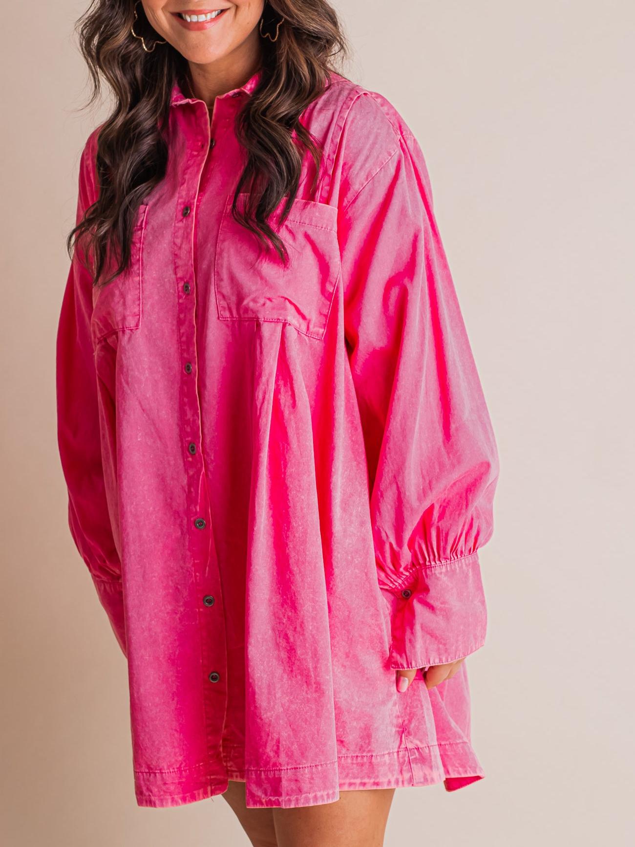 💝Women's Solid Button Pleated Shirt Dress(Buy 2 Free Shipping)