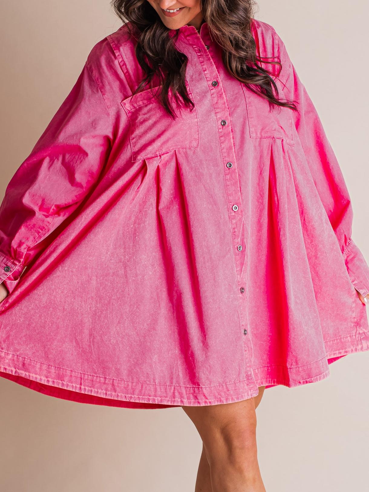 💝Women's Solid Button Pleated Shirt Dress(Buy 2 Free Shipping)