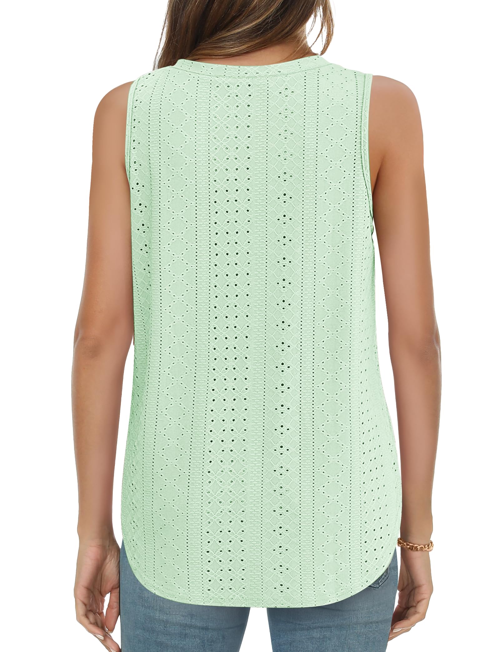 ✨ Womens V Neck Eyelet Embroidery Casaul Sleeveless Shirts(BUY 3 FREE SHIPPING)