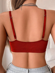Deep V Solid Color Ribbed Knit Seamless Bra Red