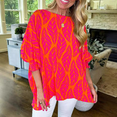 ✨2025 Women Leaf Print Smocked Puff Sleeve Blouse(BUY 2 FREE SHIPPING)