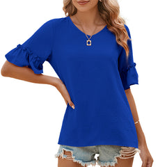 ✨Womens Causal Blouses Summer Clothes V Neck Ruffle Short Sleeve Shirts Tops