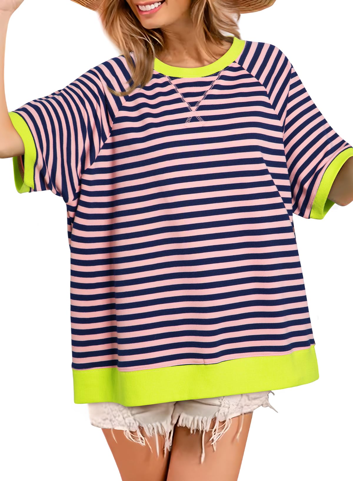✨Women's Oversized Striped Color Block Casual T-Shirt(Buy 3 Free Shipping)