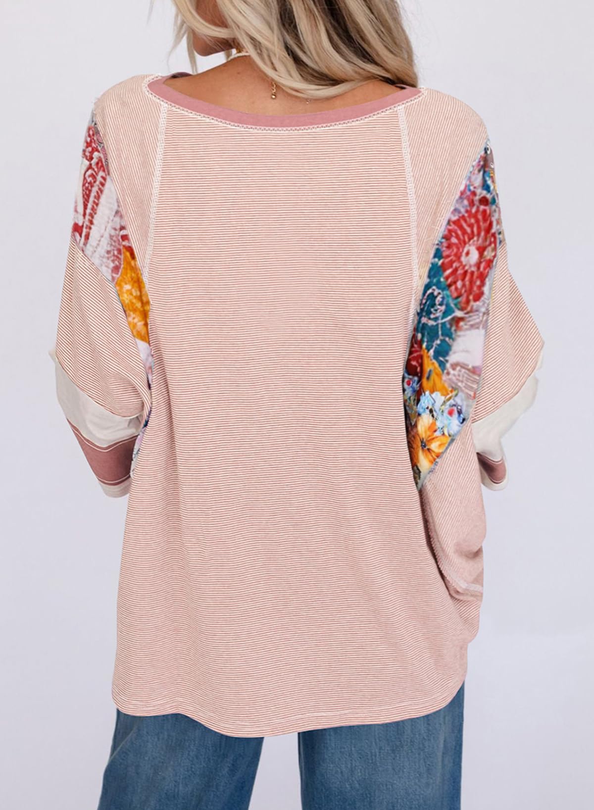 ✨Women's 3/4 Length Sleeve Oversized Striped Patchwork Shirts(buy 2 free shipping)