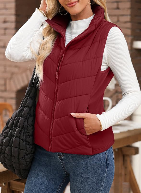 ✨Womens Sleeveless Zip Up Outerwear Stand Collar Quilted Puffer Vest(buy 2 free shipping)
