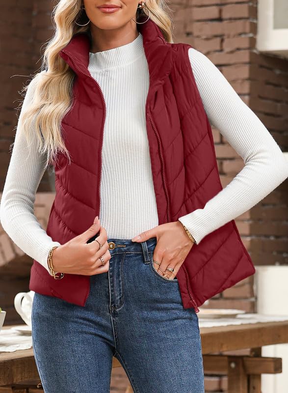 ✨Womens Sleeveless Zip Up Outerwear Stand Collar Quilted Puffer Vest(buy 2 free shipping)