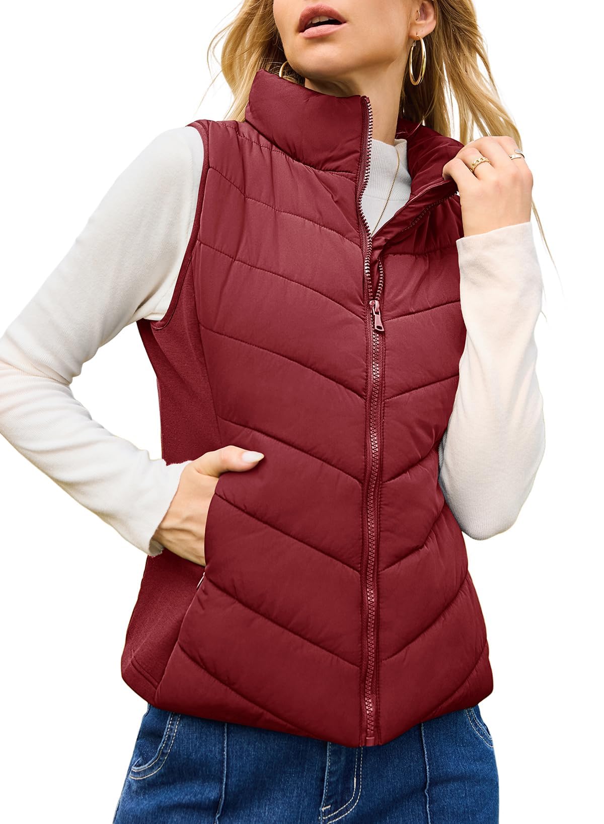 ✨Womens Sleeveless Zip Up Outerwear Stand Collar Quilted Puffer Vest(buy 2 free shipping)