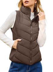 ✨Womens Sleeveless Zip Up Outerwear Stand Collar Quilted Puffer Vest(buy 2 free shipping)