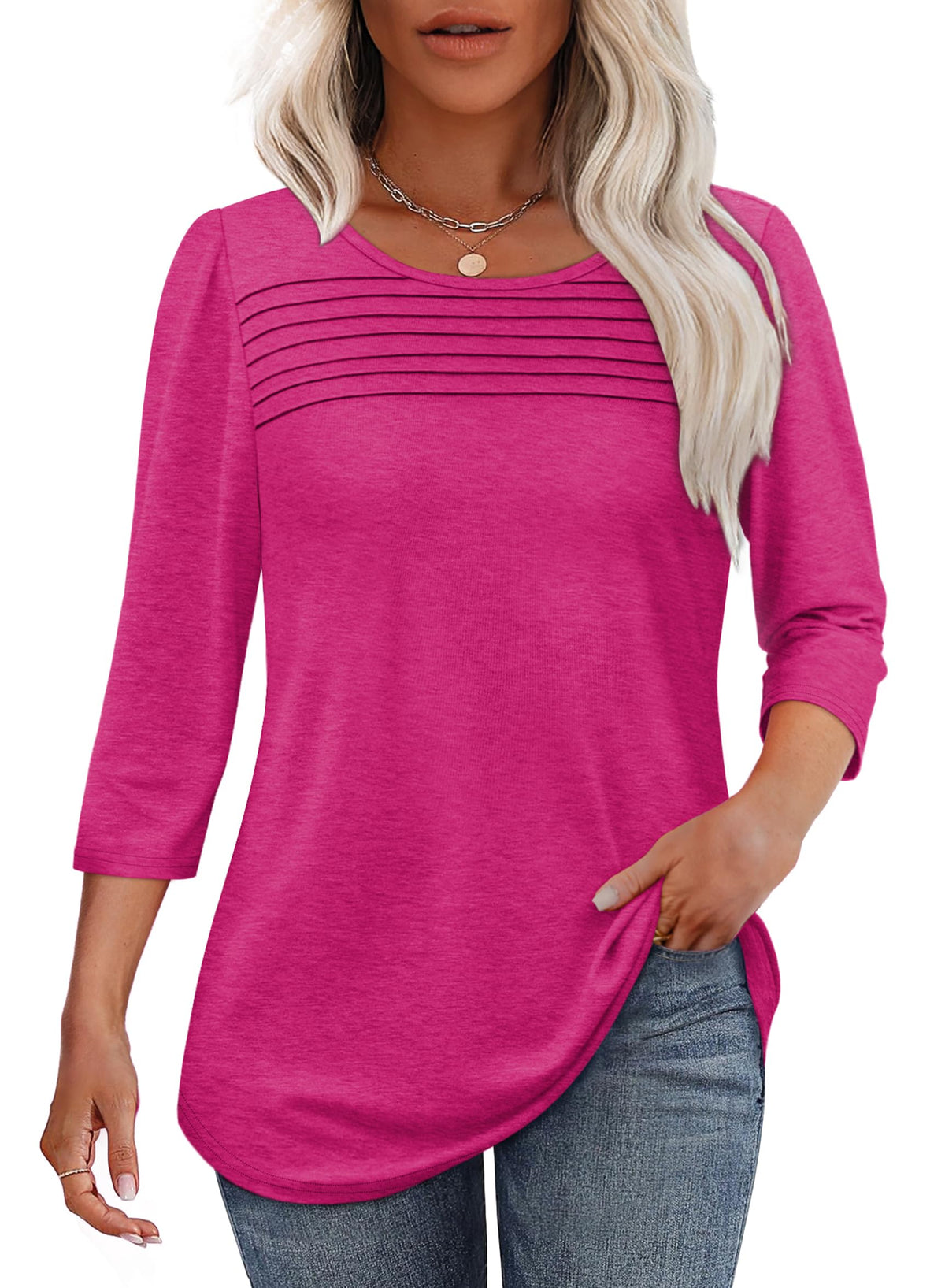 ✨ Women's 3/4 Length Sleeve Top Pleated Front T-Shirt(buy 3 free shipping)