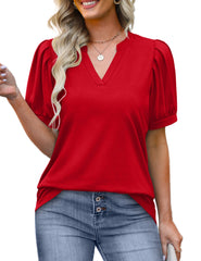 ✨Women's Pleated Puff Sleeve V Neck Tunic Tops(buy 3 free shipping)