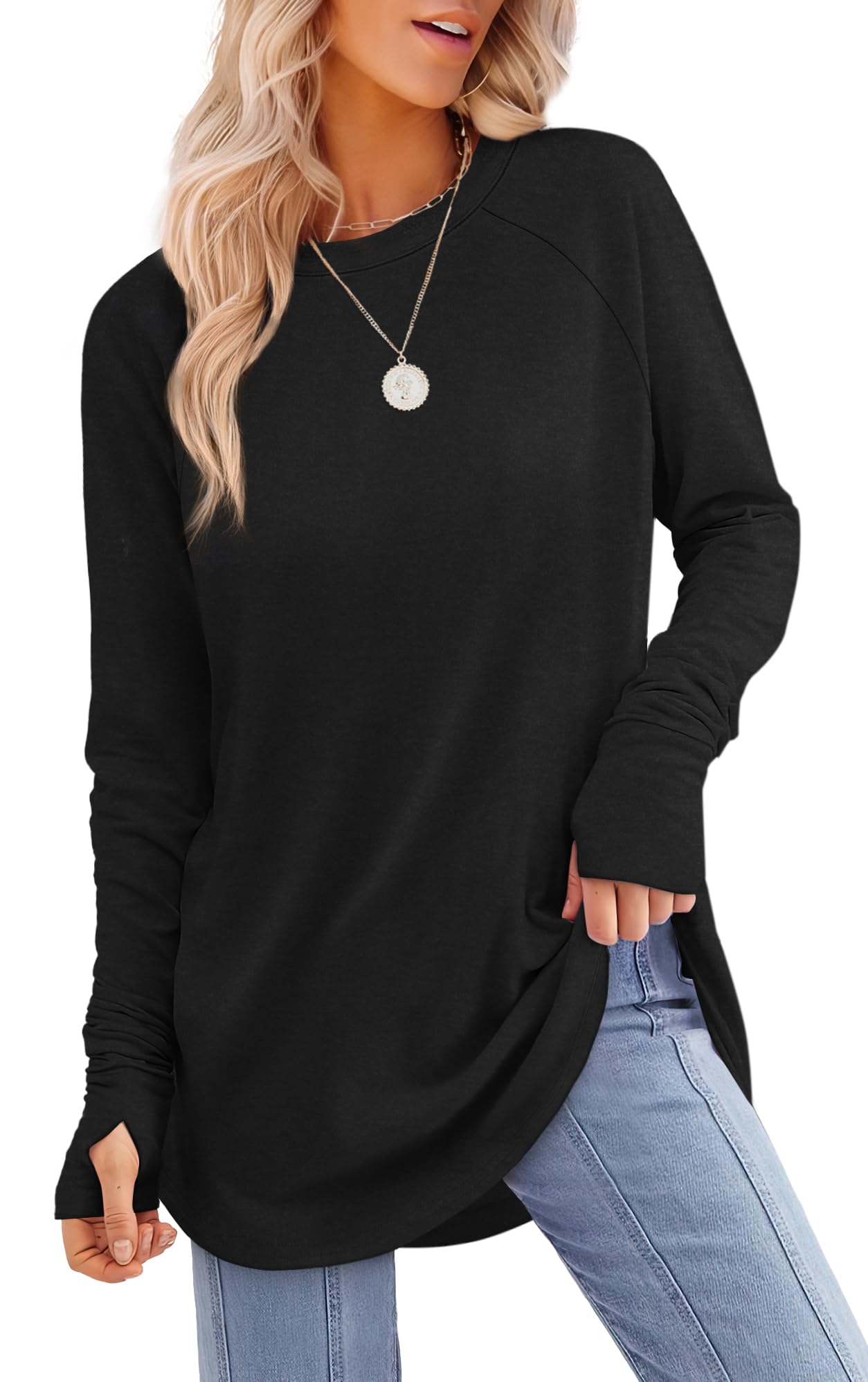 ✨Womens Long Sleeve Thumb Hole Shirts Tunic Tops to Wear with Leggings(buy 2 free shipping)