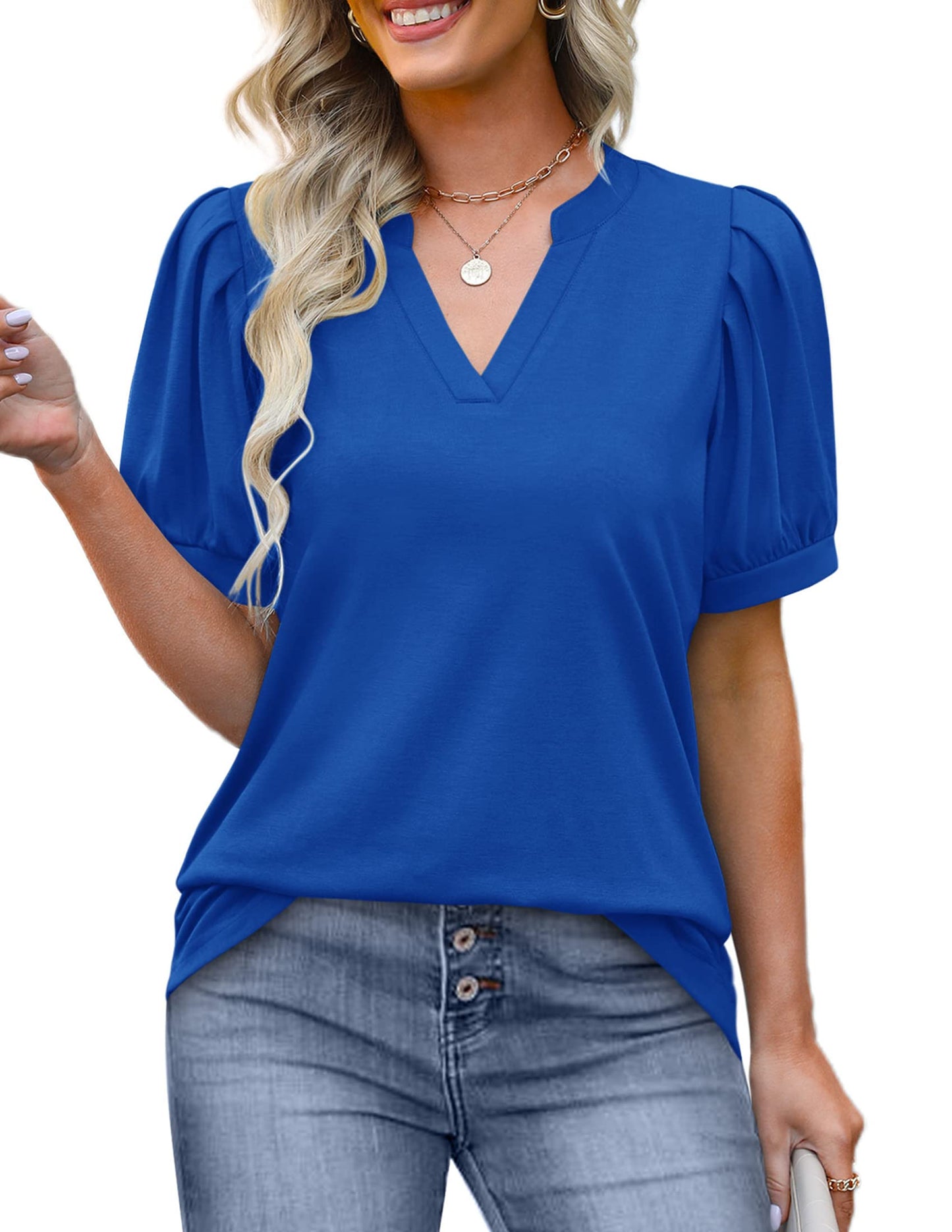 ✨Women's Pleated Puff Sleeve V Neck Tunic Tops(buy 3 free shipping)