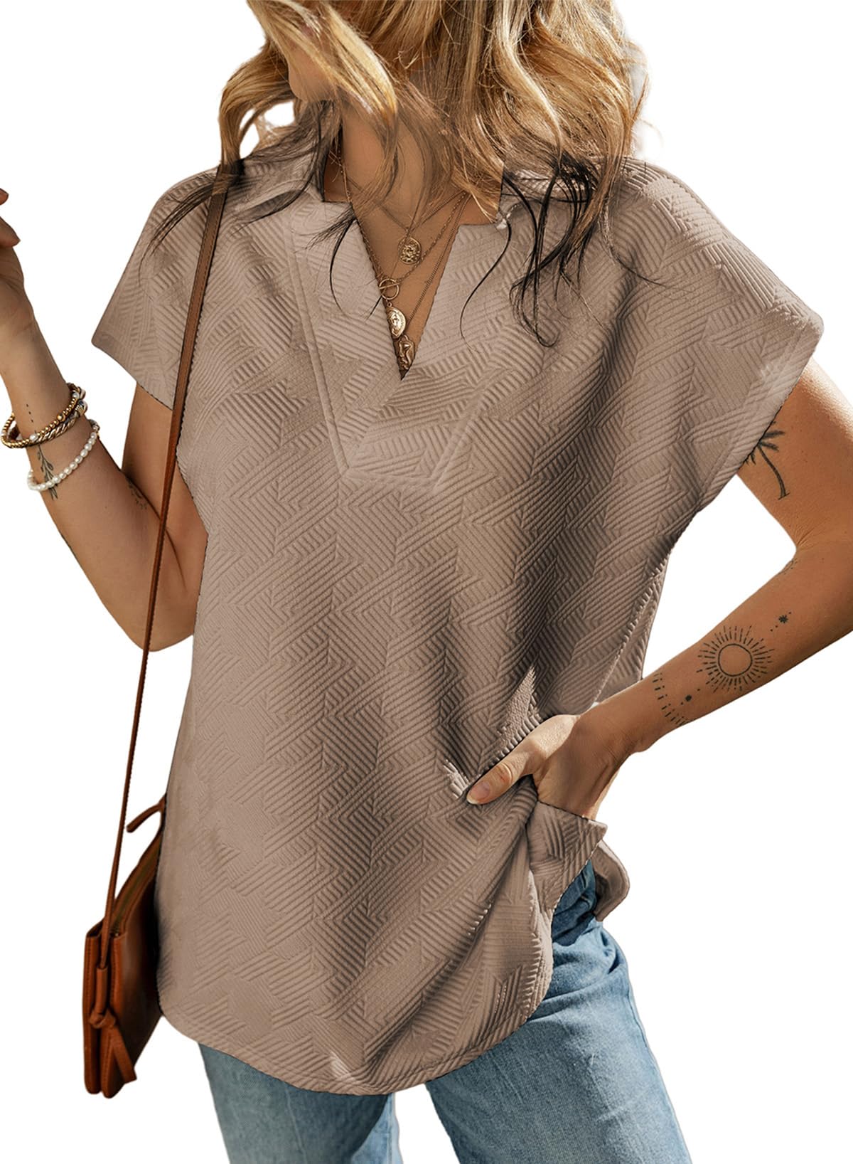 ✨ Women's Casual Collared V Neck Short Sleeve T Shirt(buy 2 free shipping)
