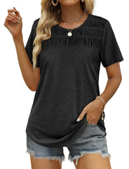 ✨Hot Sale-Women's Summer Tops 2025 Trendy Short Sleeve Shirts Smocked Crewneck Tee