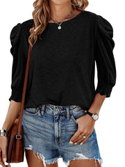 ✨Fall Womens 3/4 Length Puff Sleeve Tops Trendy T Shirts with Smocked Cuffs(BUY 2 FREE SHIPPING)